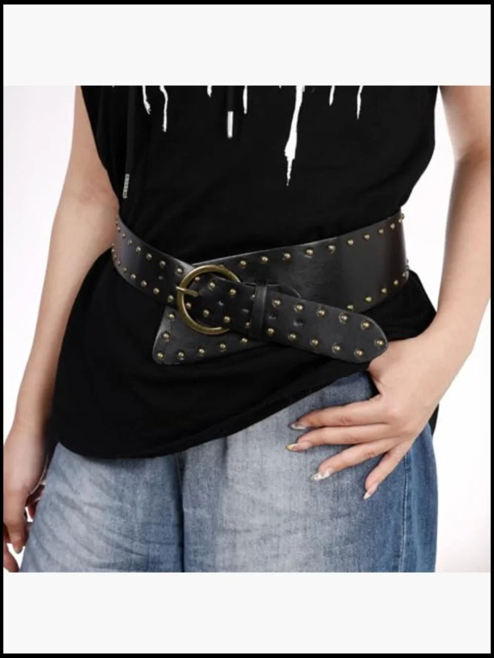 Vintage Punk Leather Waist Belt with Chunky Metal Buckle Gothic Rocker Style - Picture 2 of 6